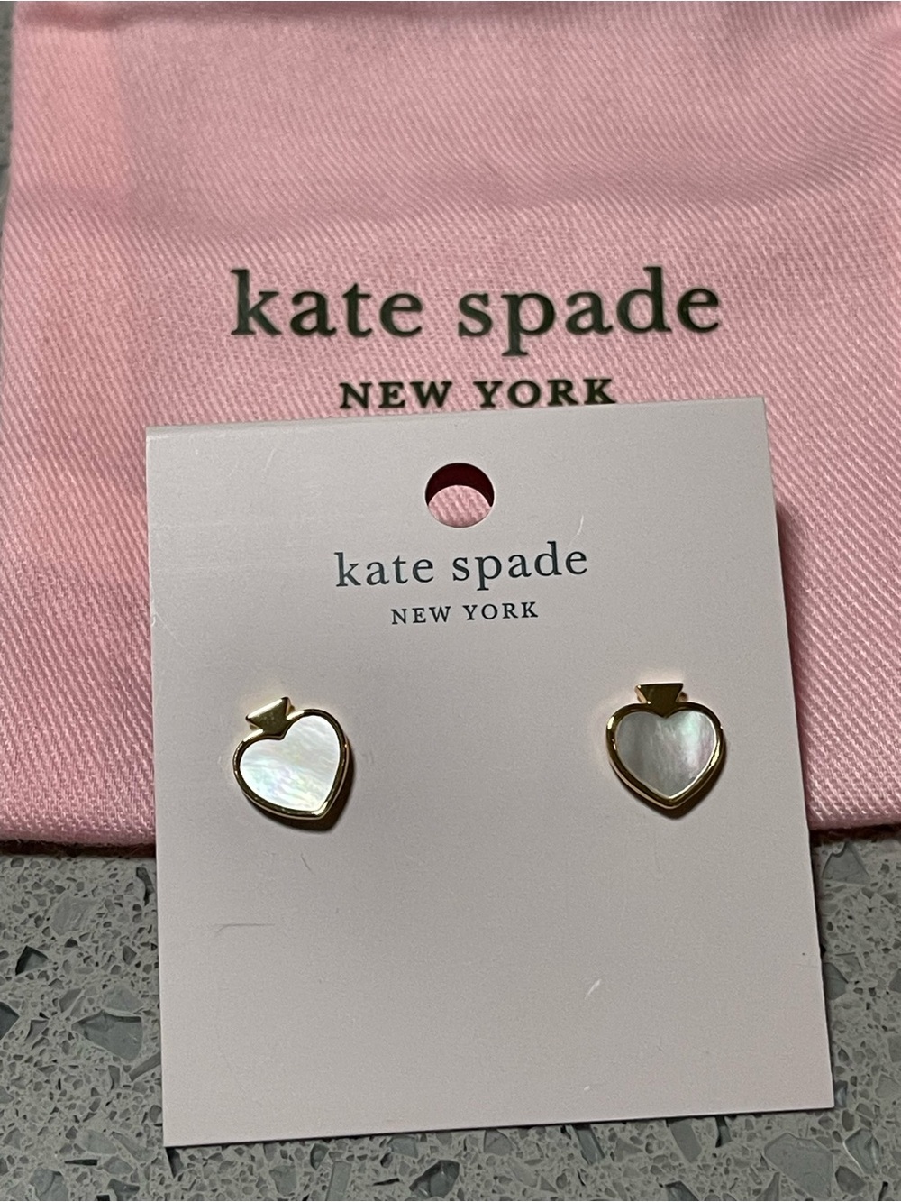 kate spade Mother-of-Pearl SpadeStud Earrings in Gold and White